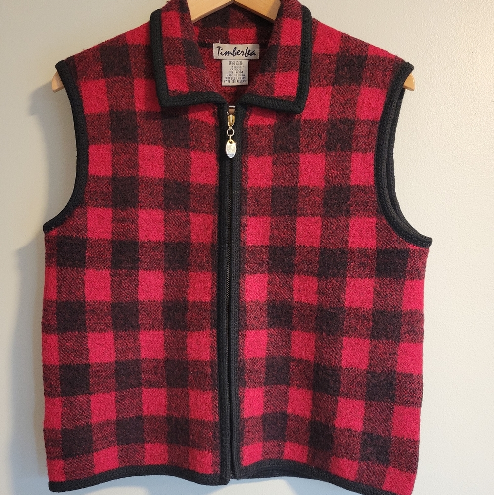 Timberlea 100% Wool Buffalo Plaid Vest, Medium